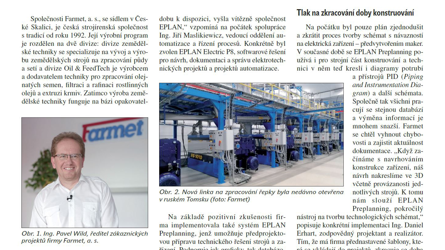 Napsali o nás - EPLAN je konkurenční výhoda pro Farmet i jeho zákazníky